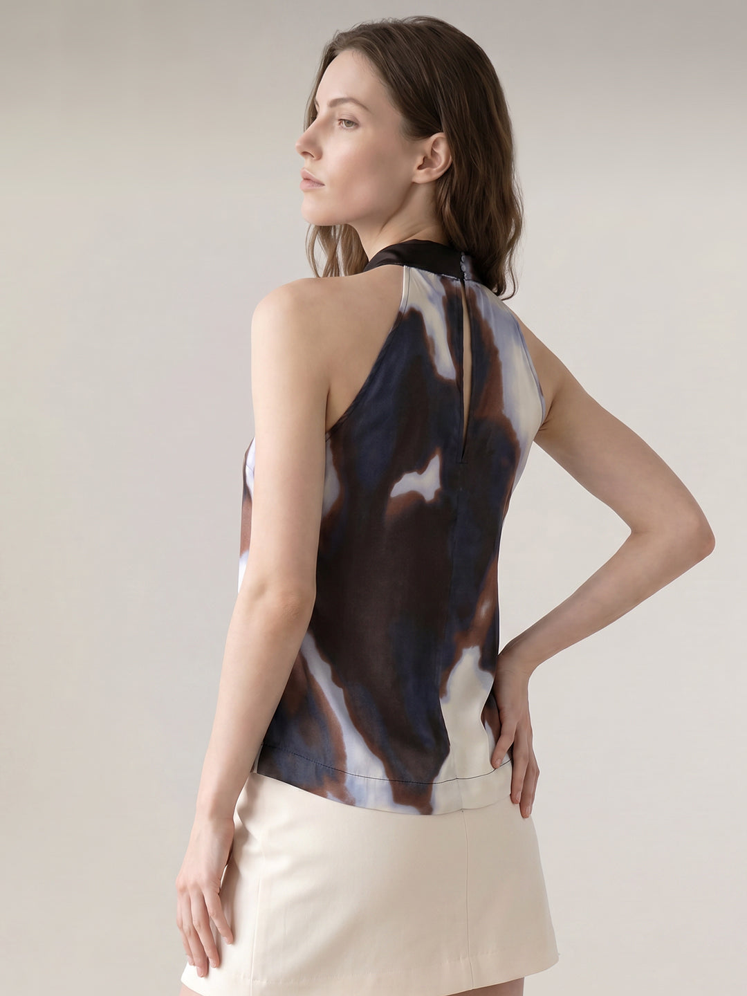 Brown Printed Scarf Top