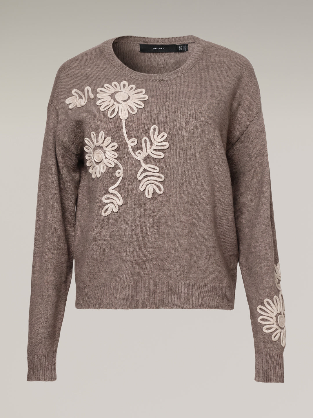 Embroidered O-Neck Pullover