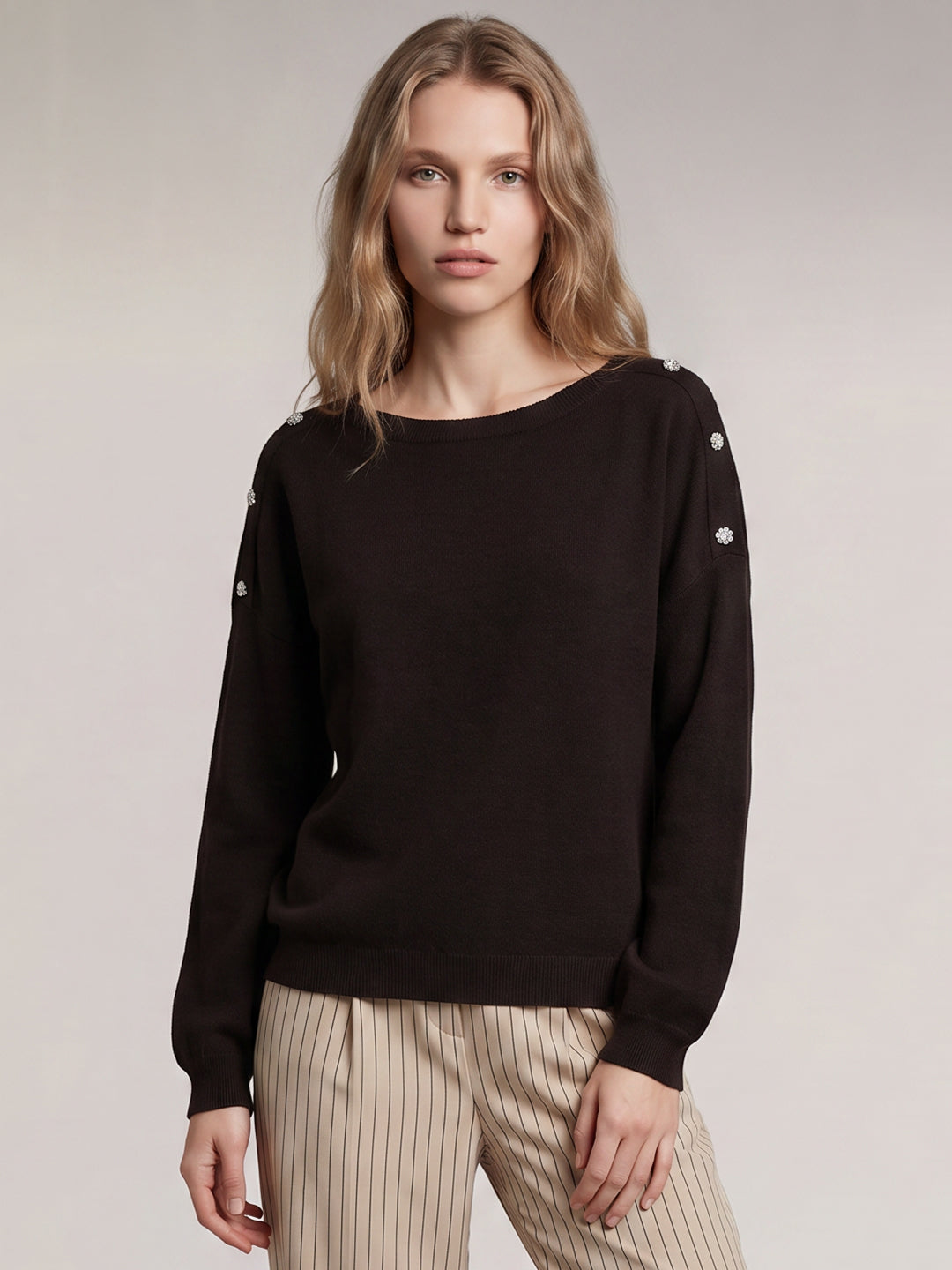 Dark Brown Boatneck Pullover