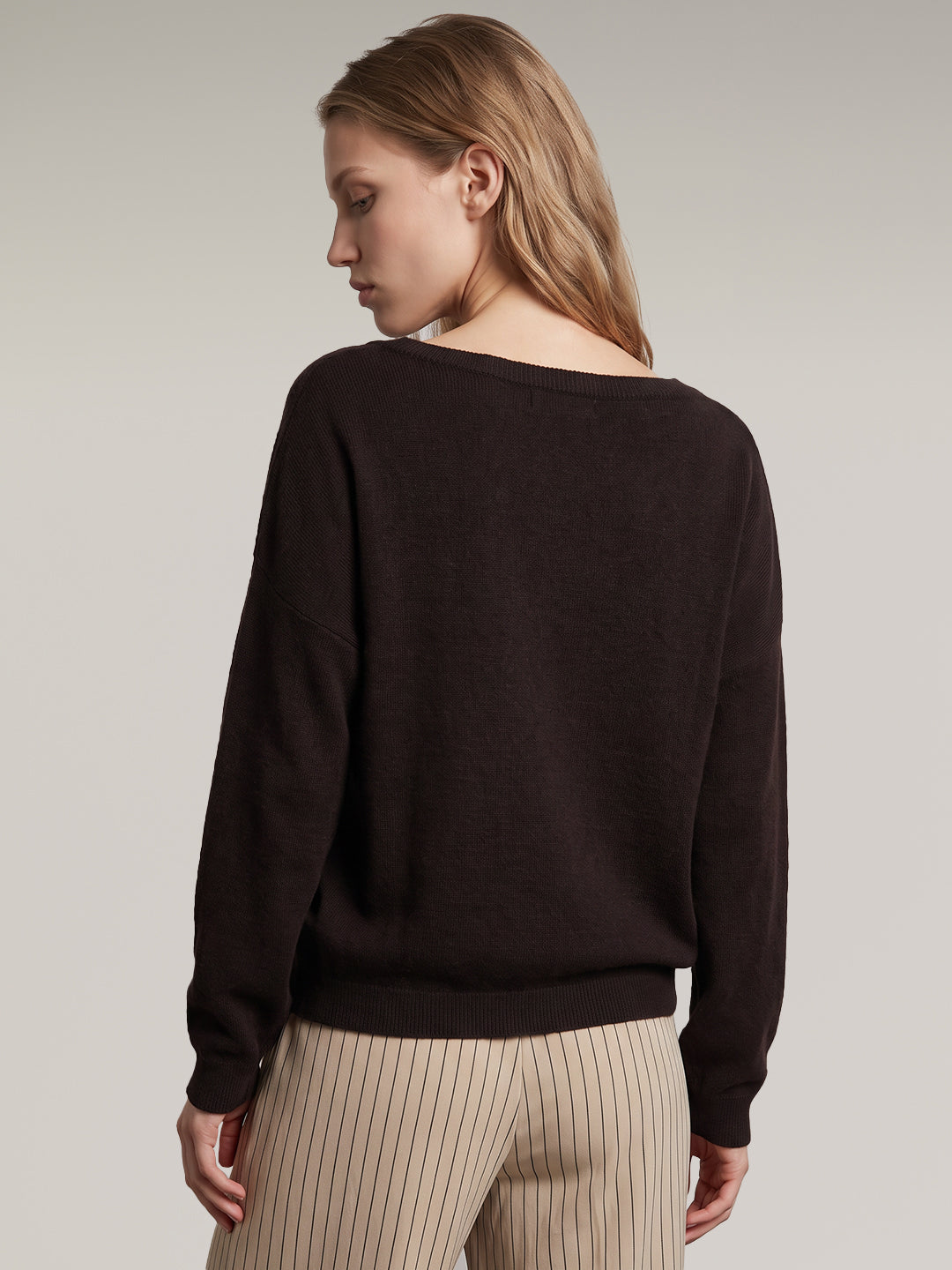 Dark Brown Boatneck Pullover