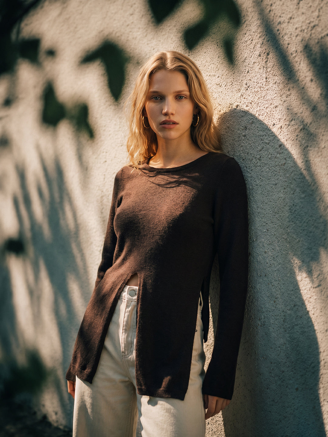 Dark Brown Boatneck Wrap Pullover