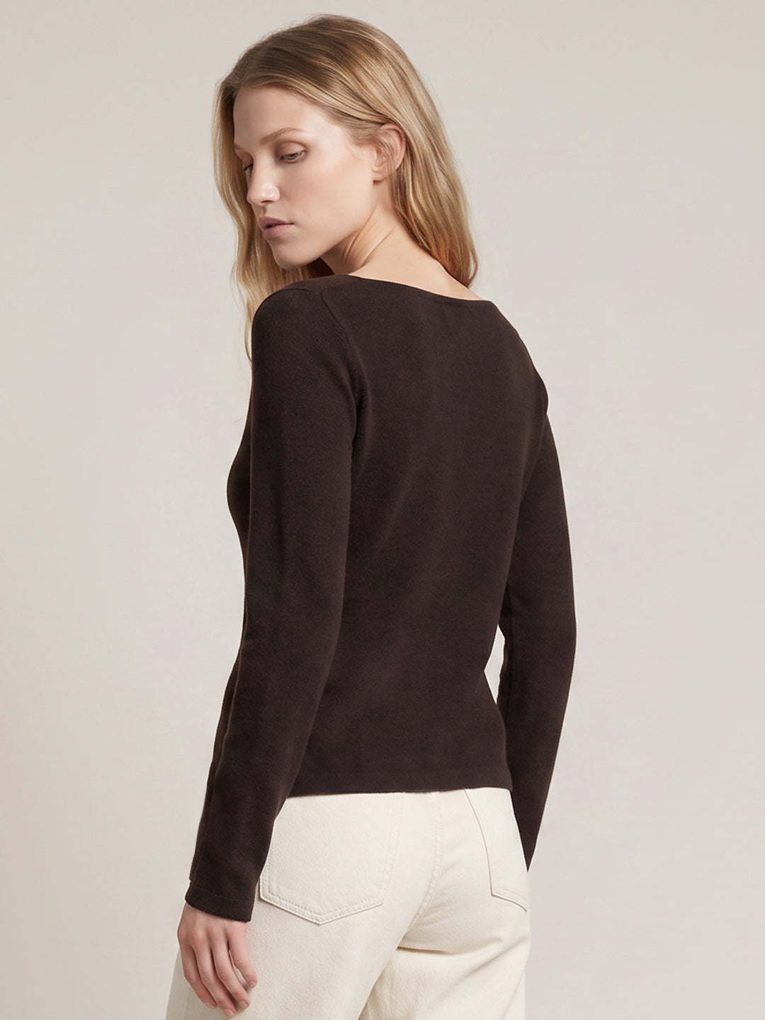 Dark Brown Boatneck Wrap Pullover