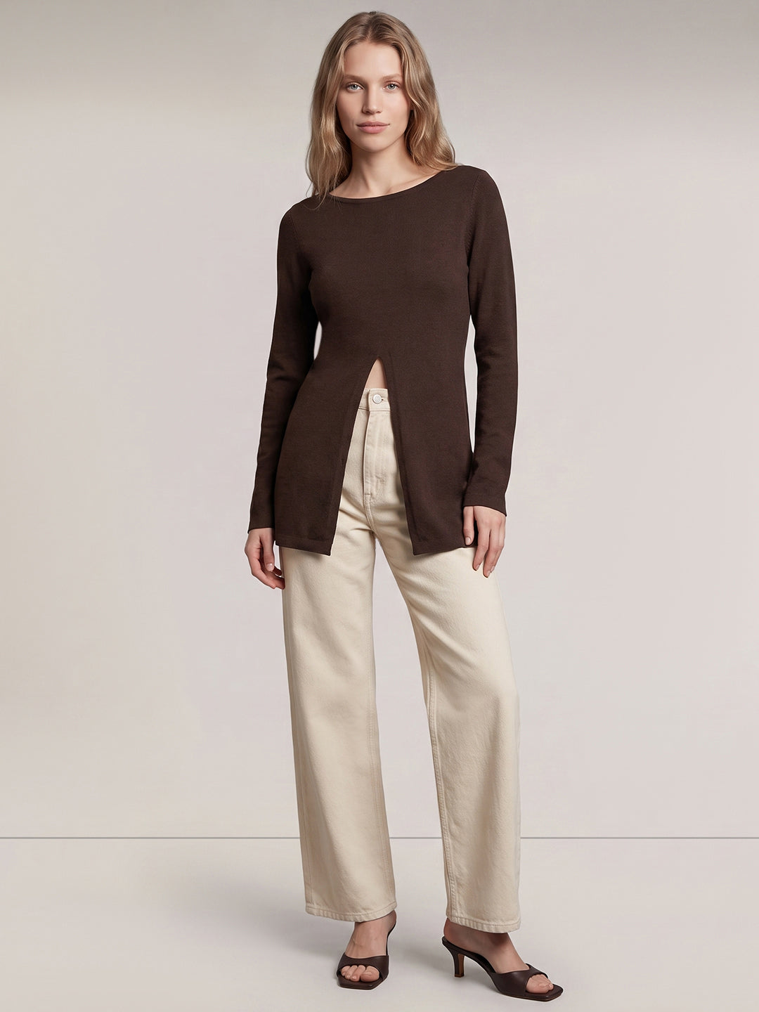 Dark Brown Boatneck Wrap Pullover