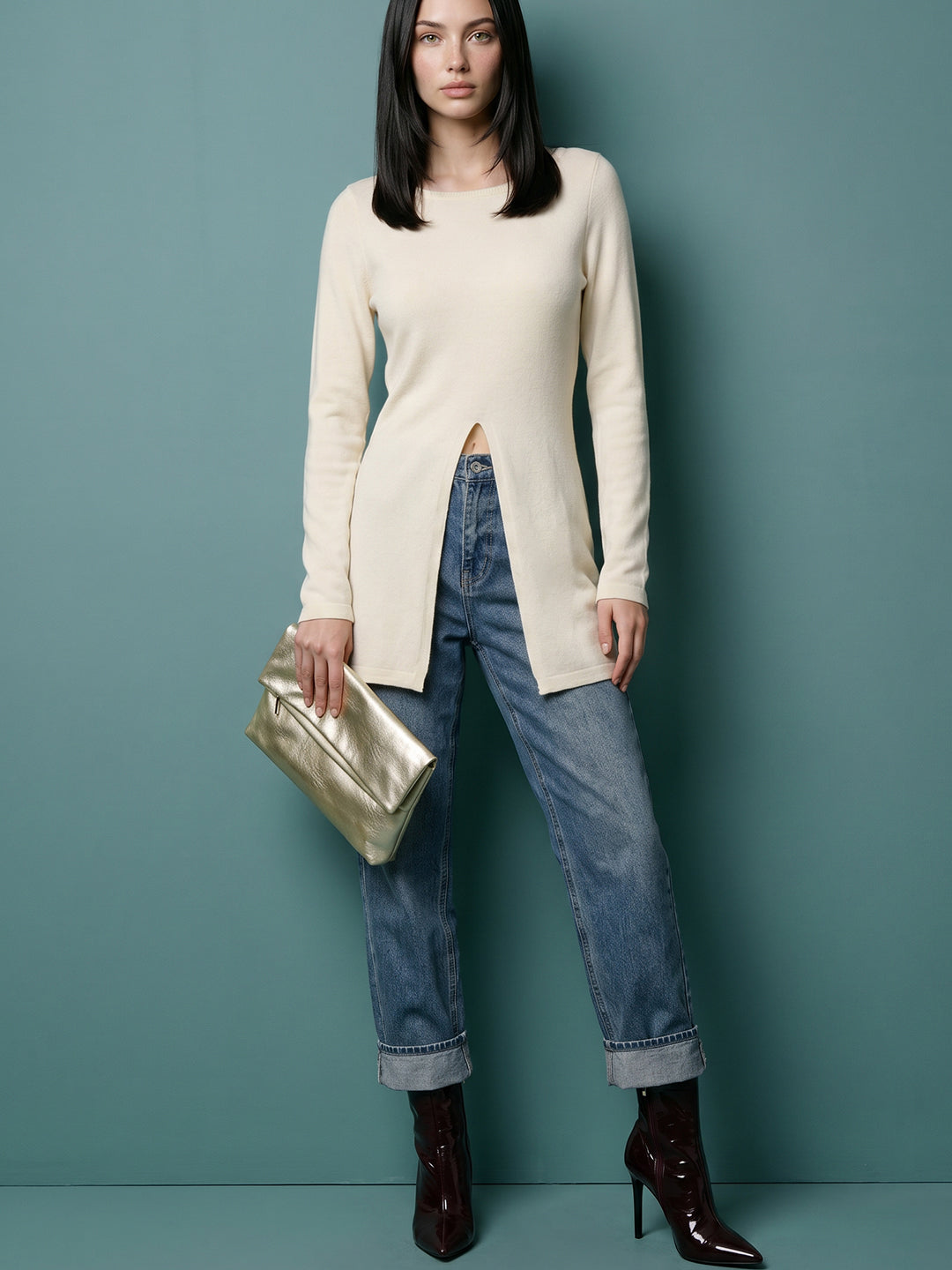 Beige Boatneck Wrap Pullover