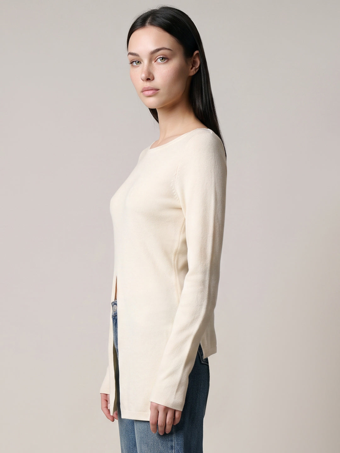 Beige Boatneck Wrap Pullover