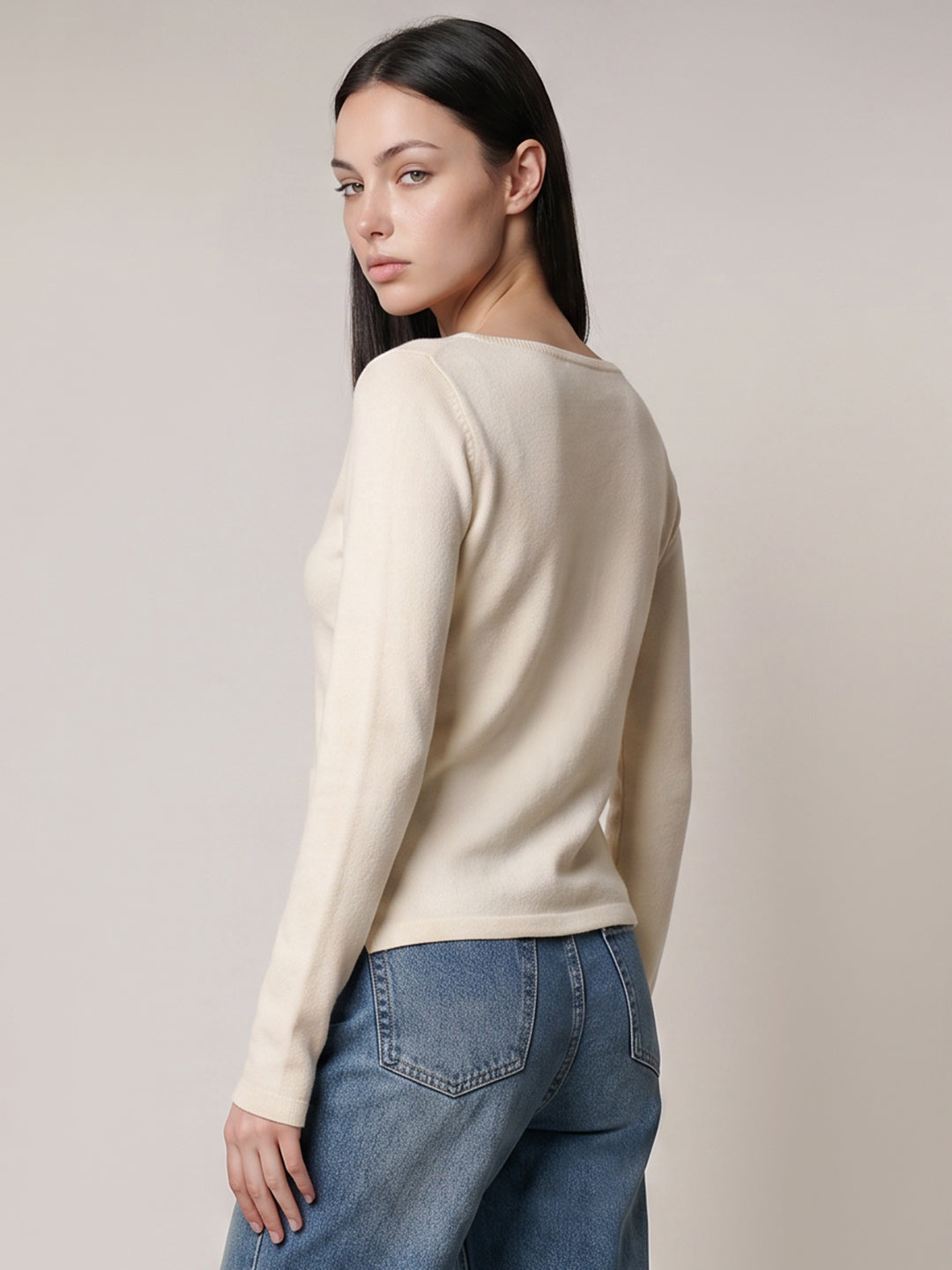 Beige Boatneck Wrap Pullover
