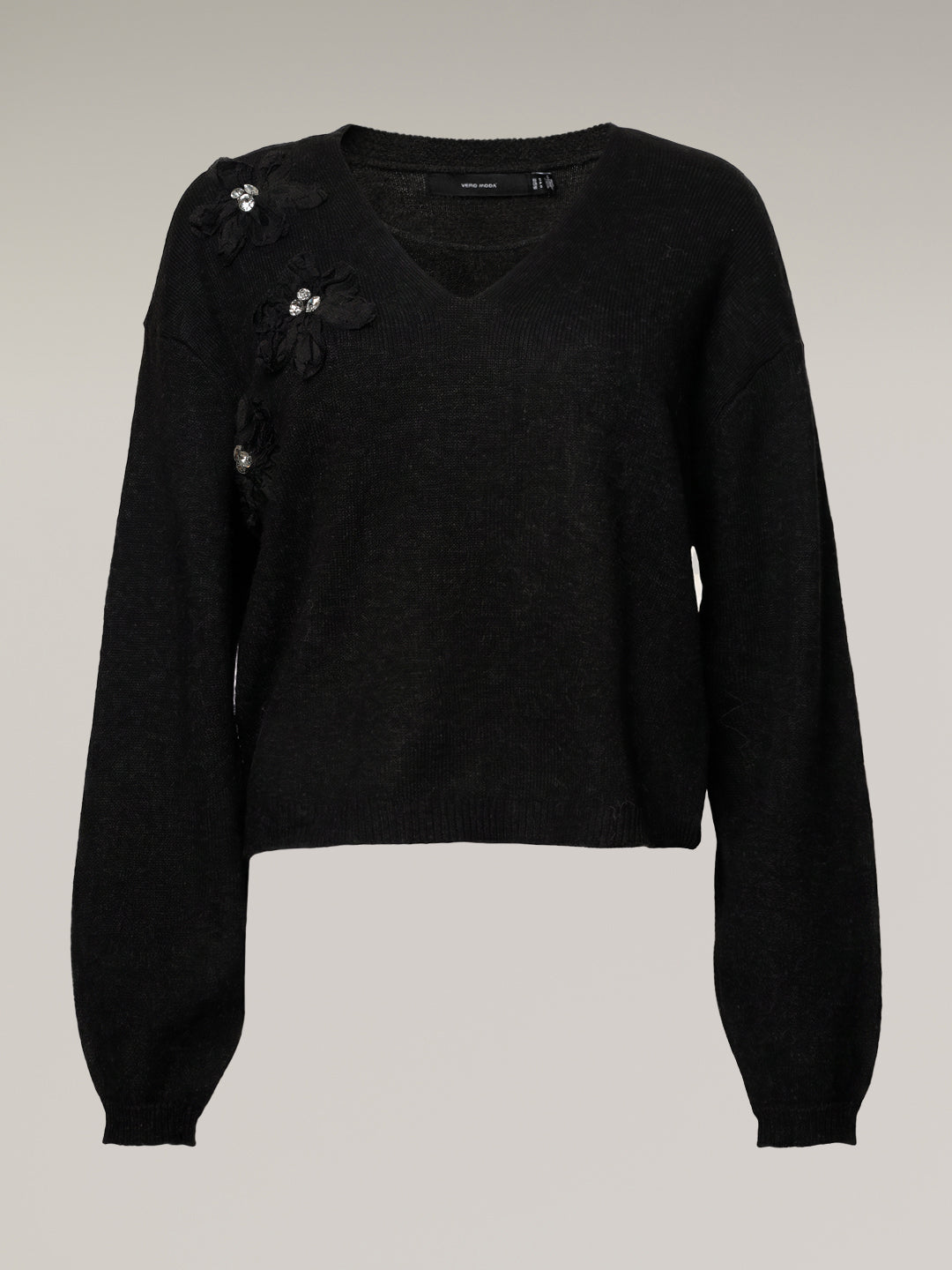 V-Neck Floral Applique Pullover