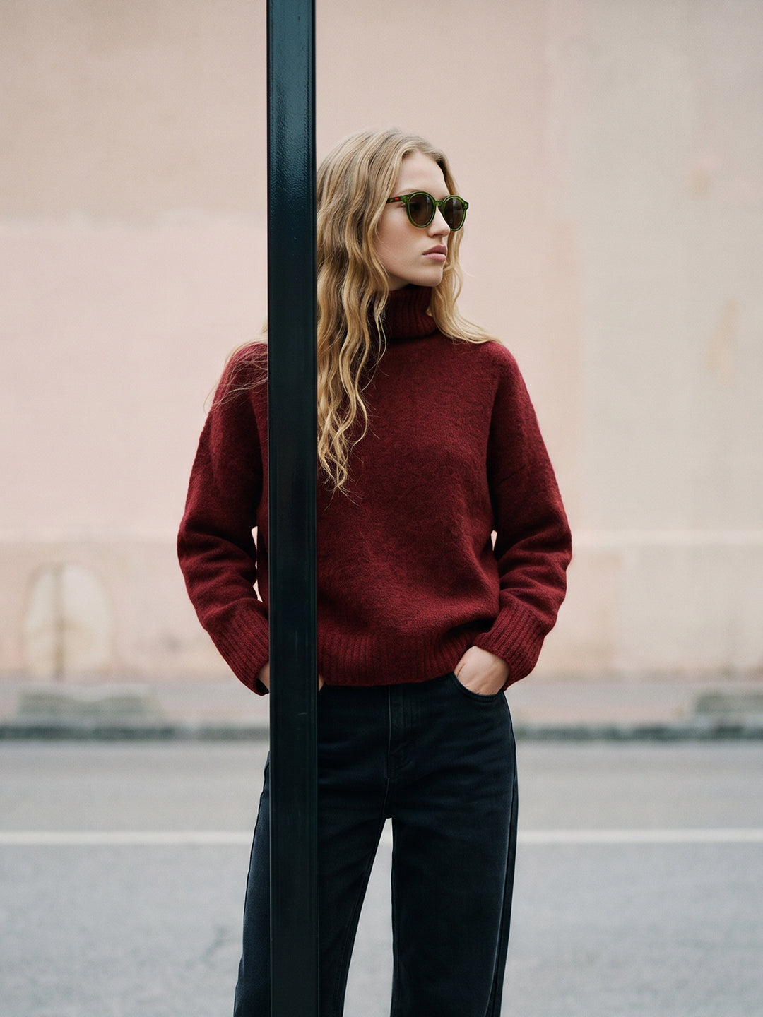 Burgundy Roll Neck Pullover