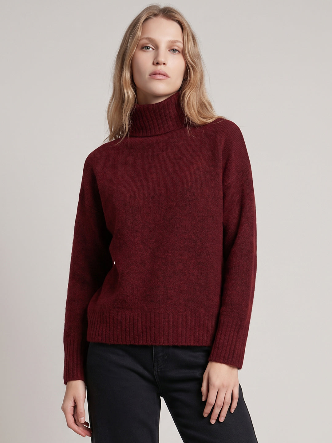Burgundy Roll Neck Pullover