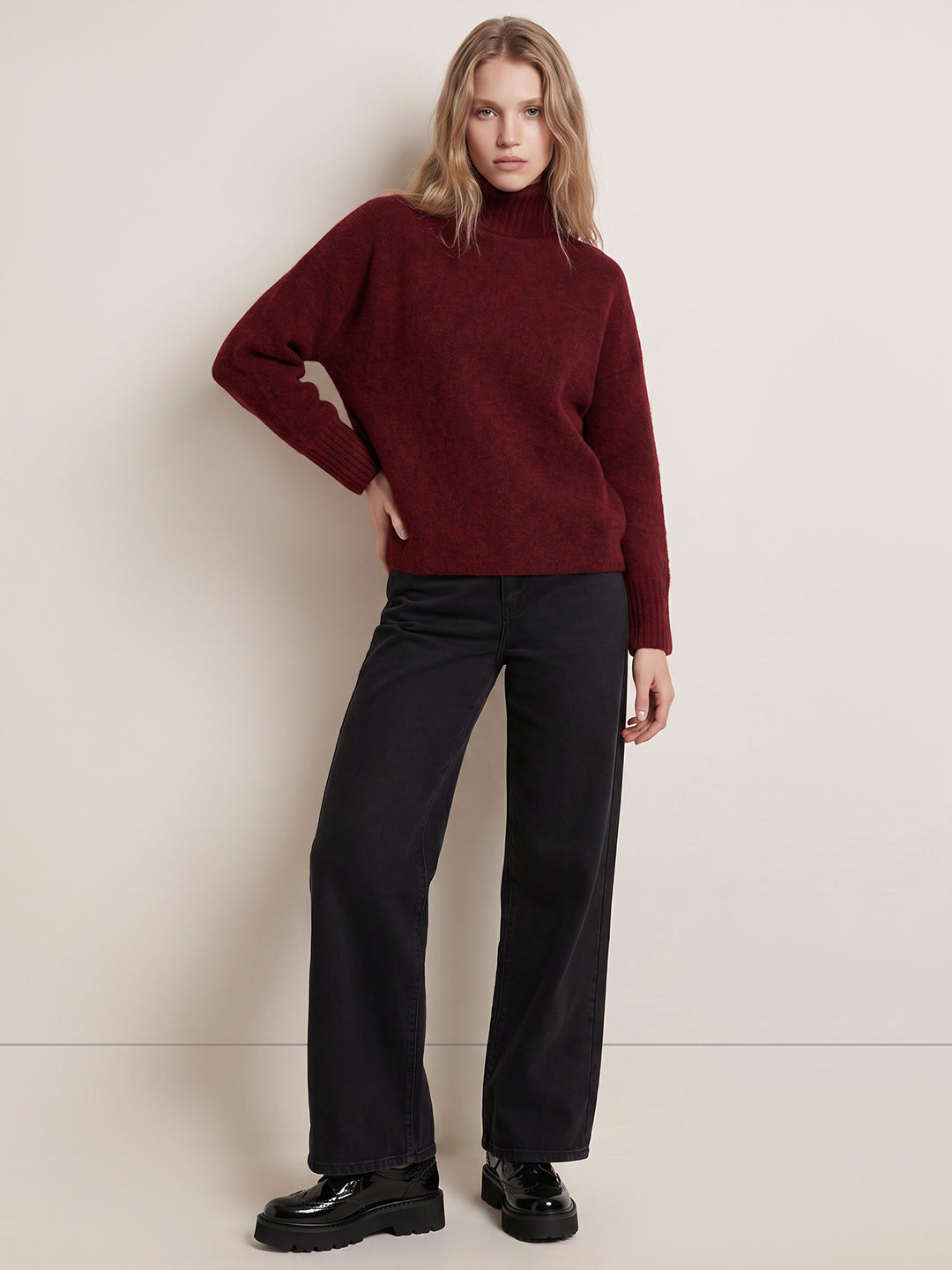 Burgundy Roll Neck Pullover