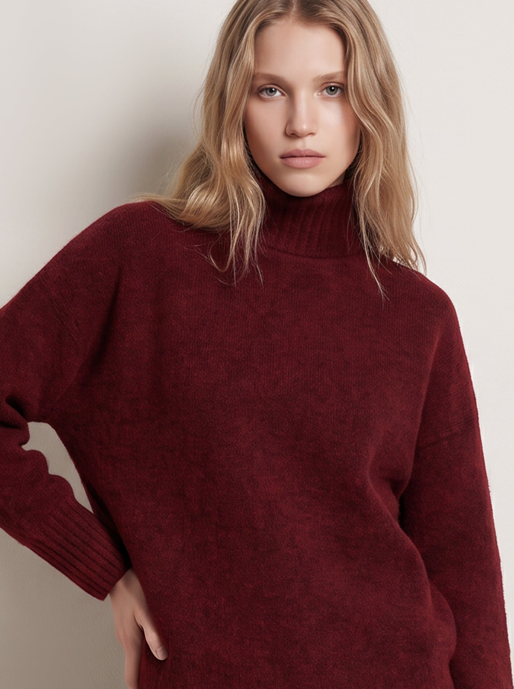 Burgundy Roll Neck Pullover