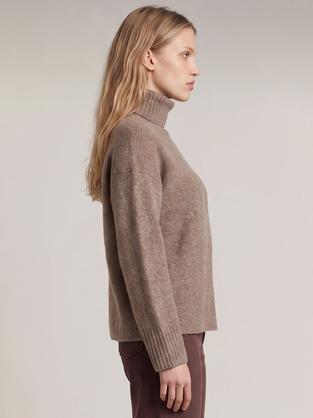 Beige Roll Neck Pullover