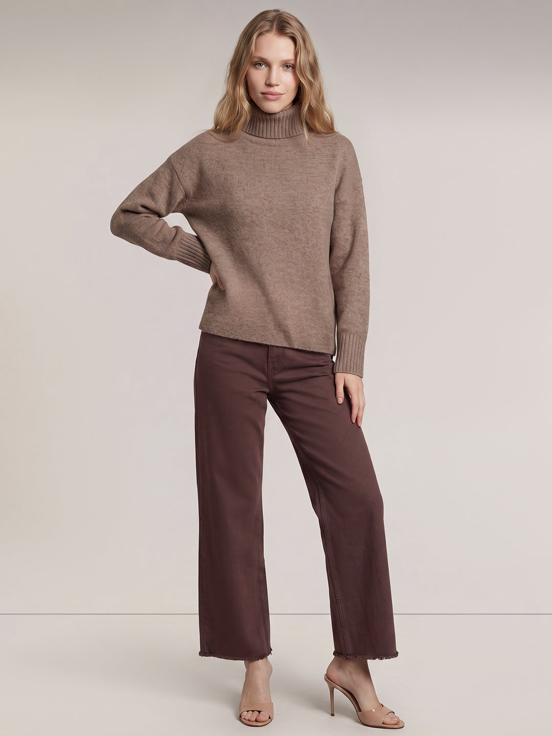 Beige Roll Neck Pullover