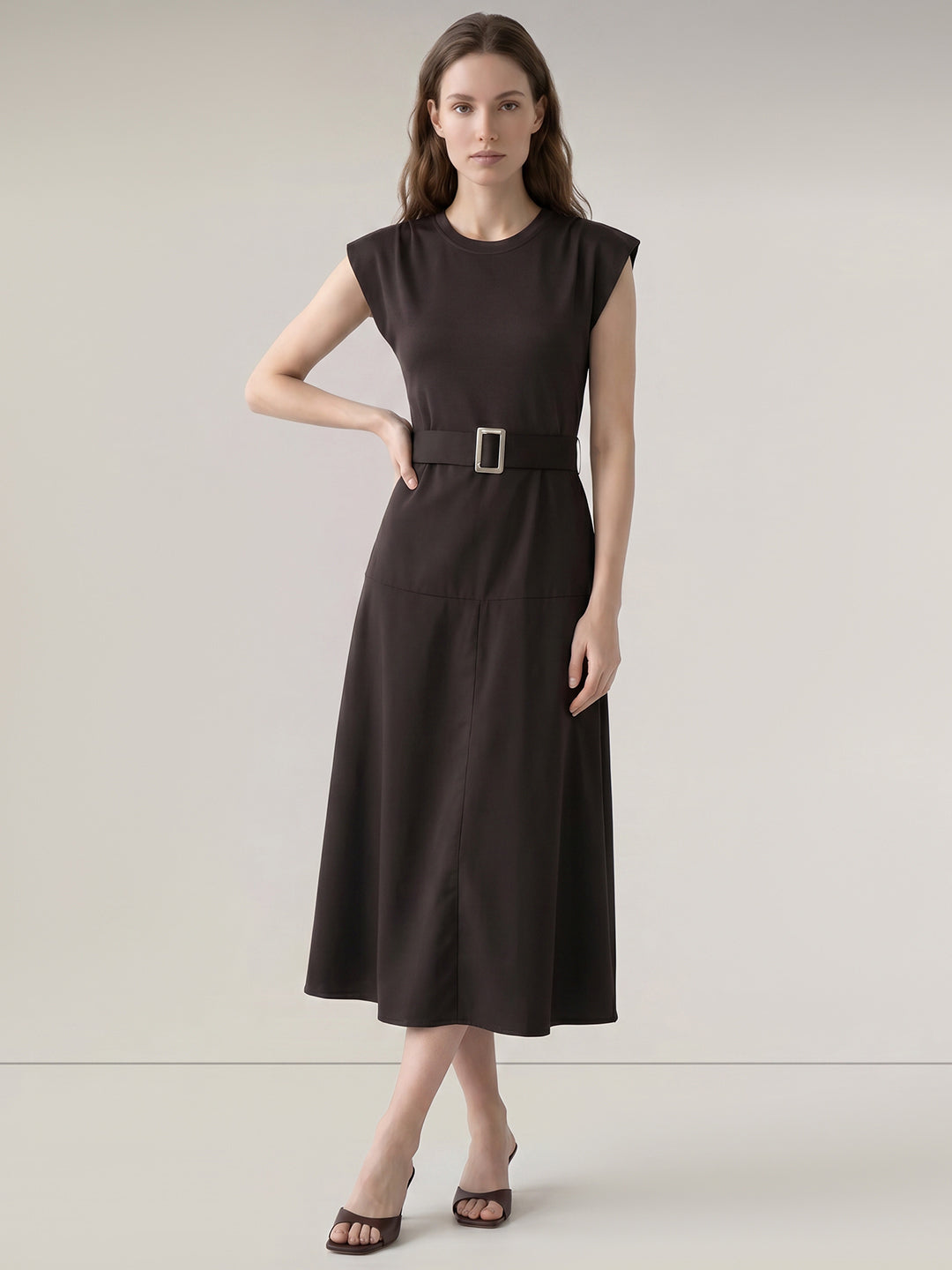 Dark Brown O-Neck Dress