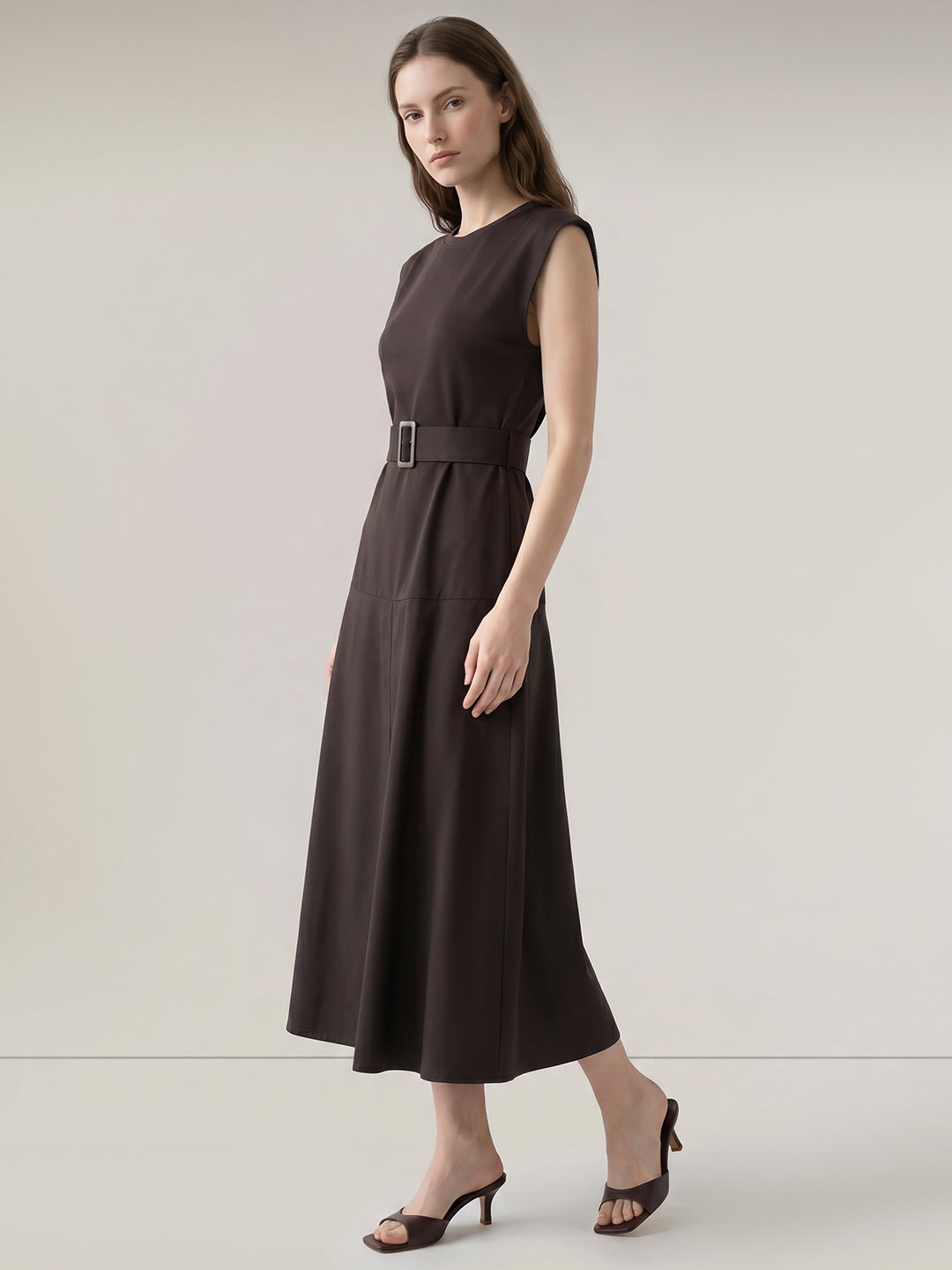 Dark Brown O-Neck Dress
