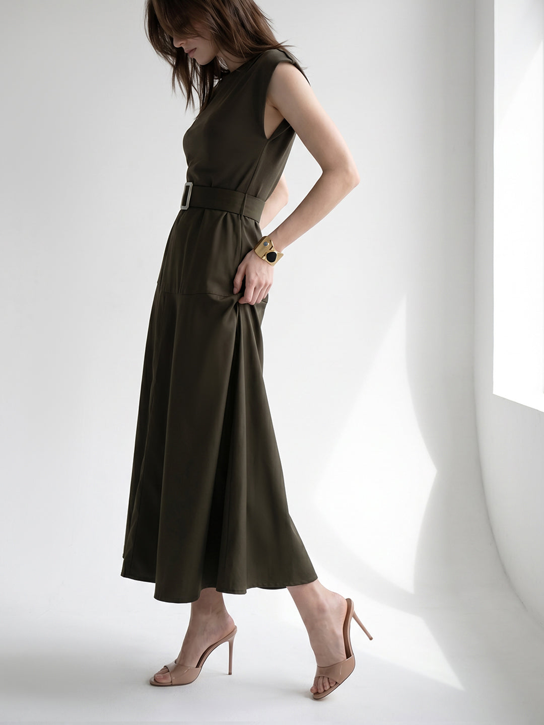 Dark Green O-Neck Dress