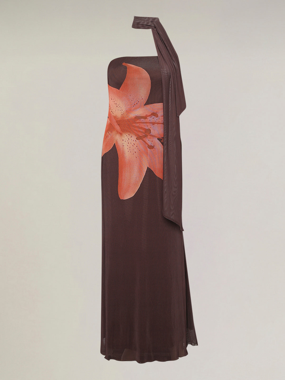 Brown Floral Scarf Maxi Dress