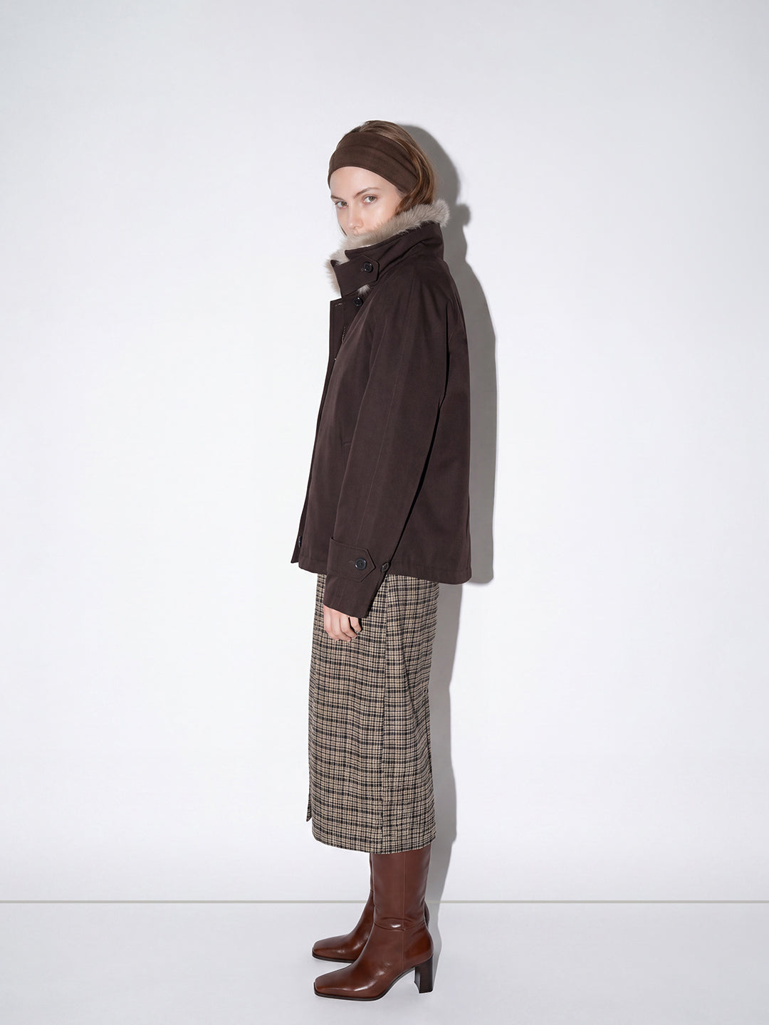 Brown Faux Fur High neck Jacket