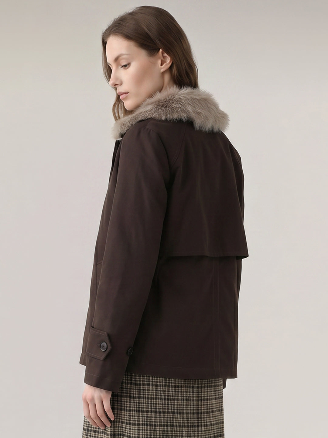 Brown Faux Fur High neck Jacket