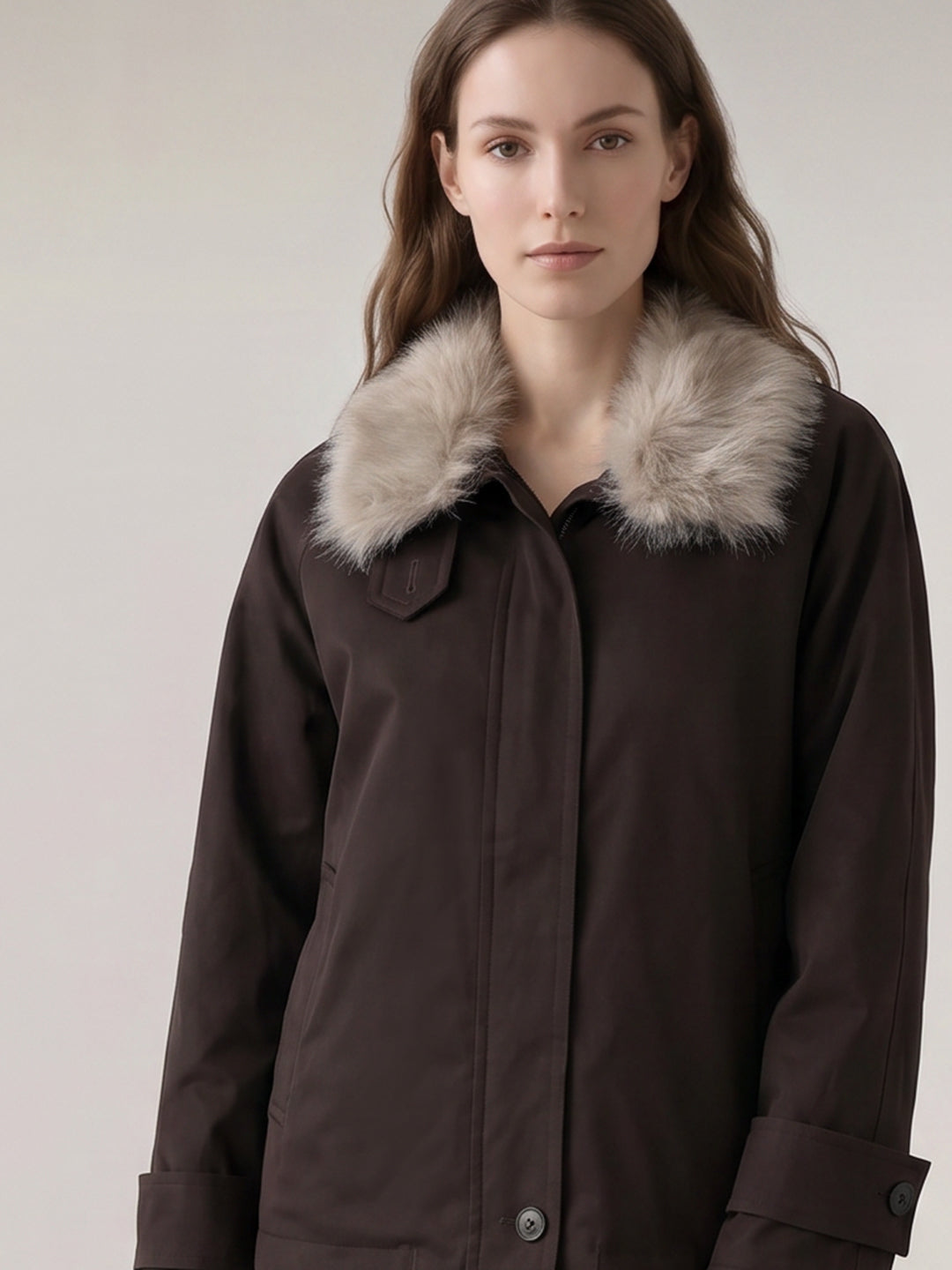 Brown Faux Fur High neck Jacket