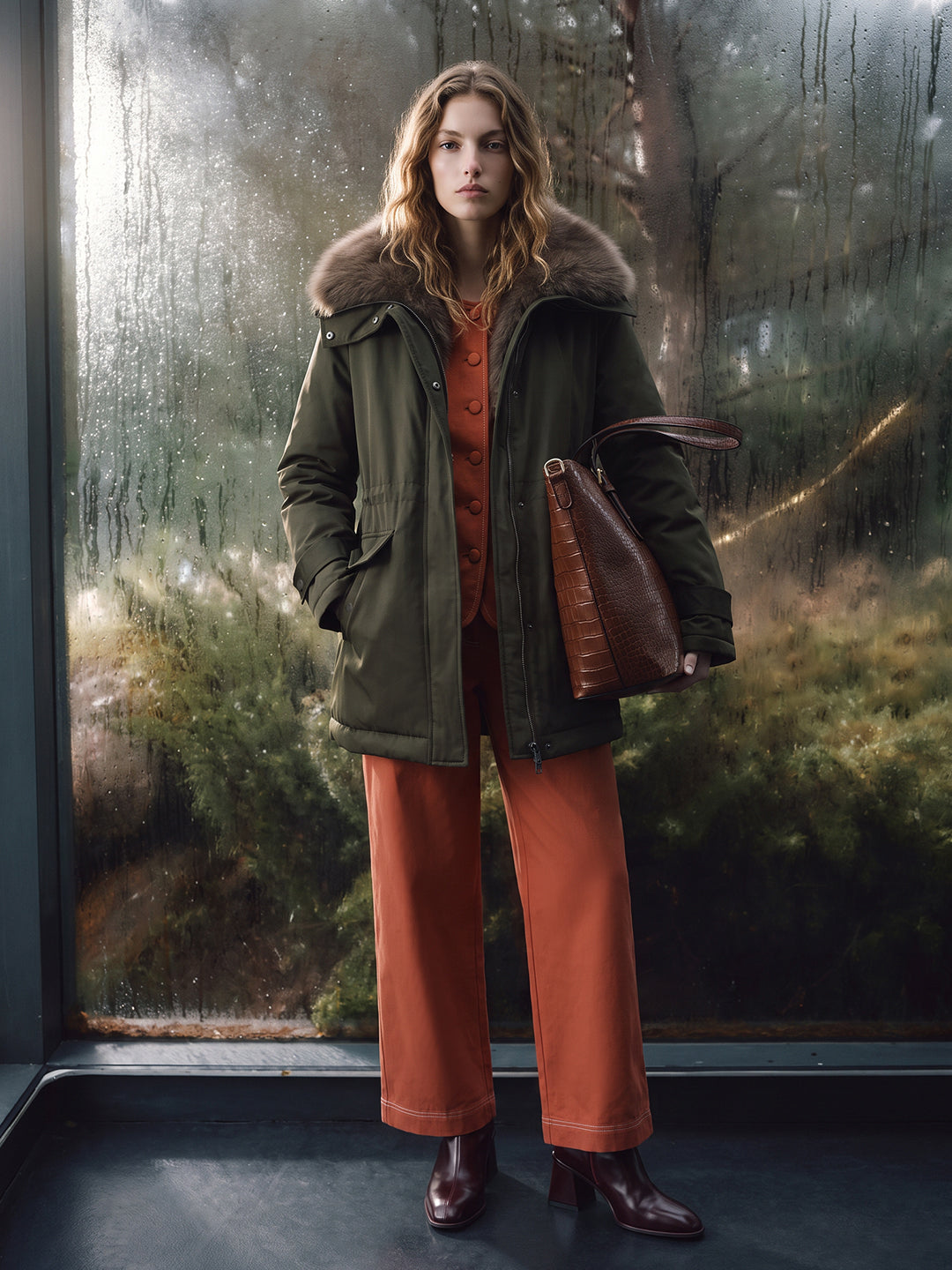 Olive green parka jacket