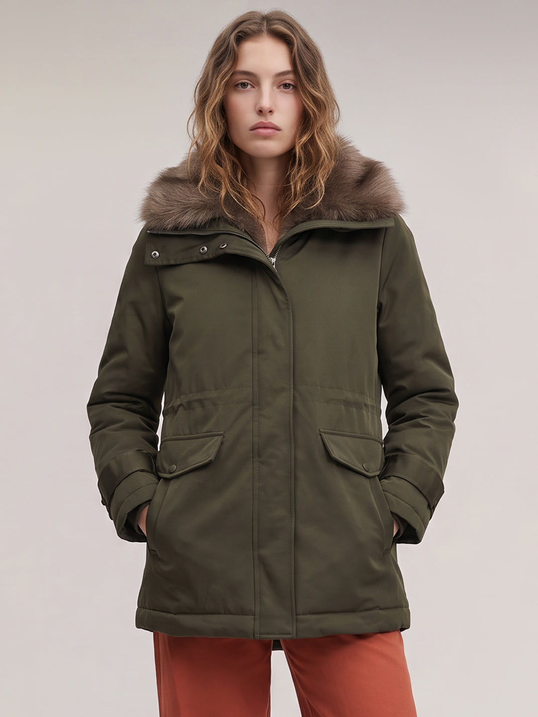 Olive green parka jacket