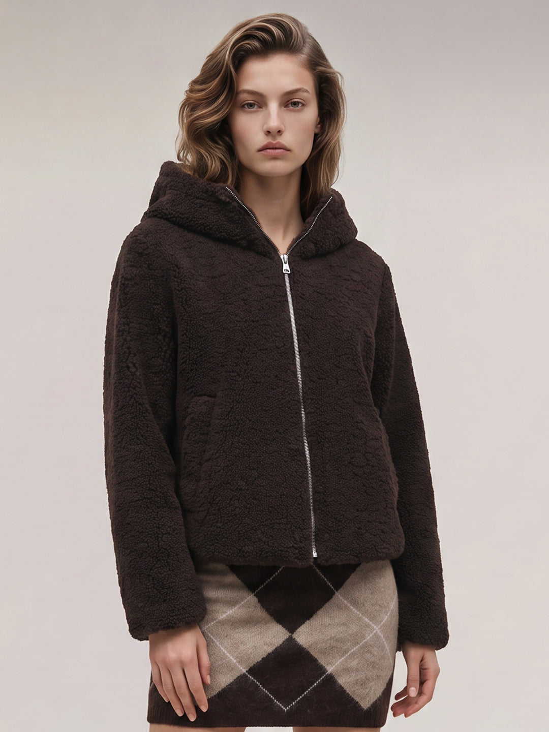 Brown Hooded Teddy Jacket