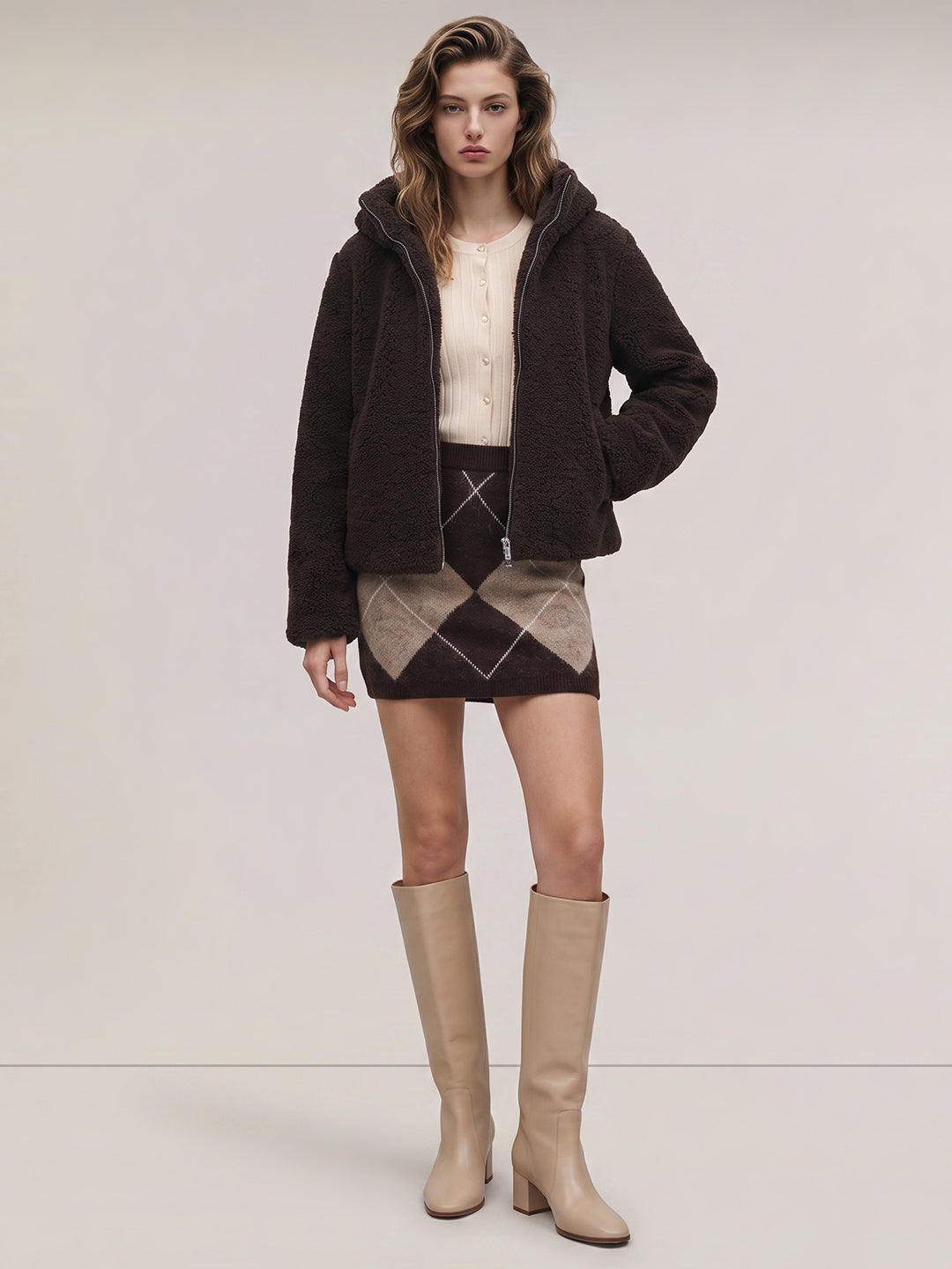 Brown Hooded Teddy Jacket