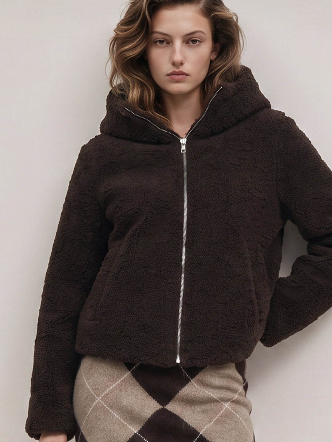 Brown Hooded Teddy Jacket