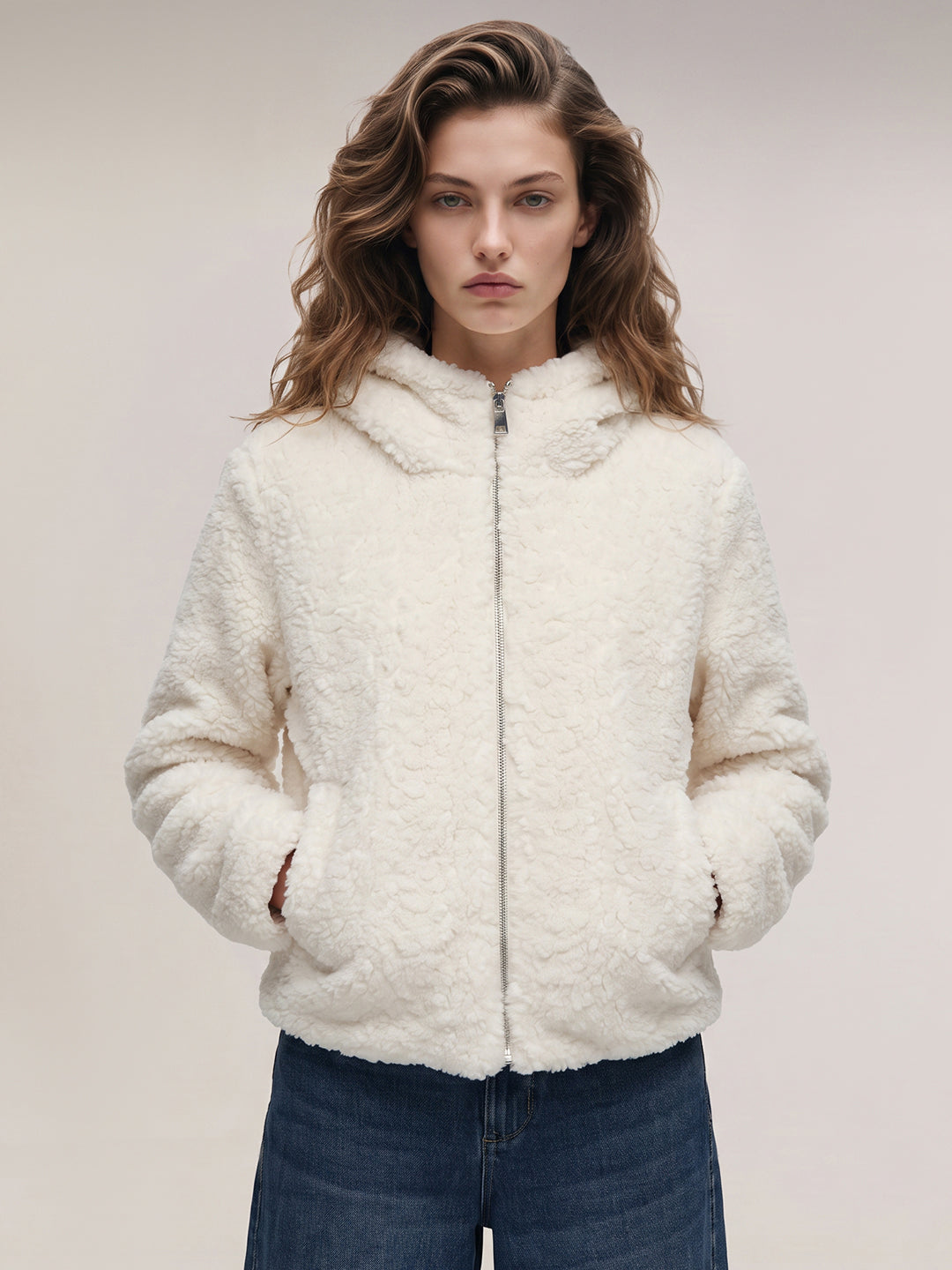 Off-white teddy fleece jacket