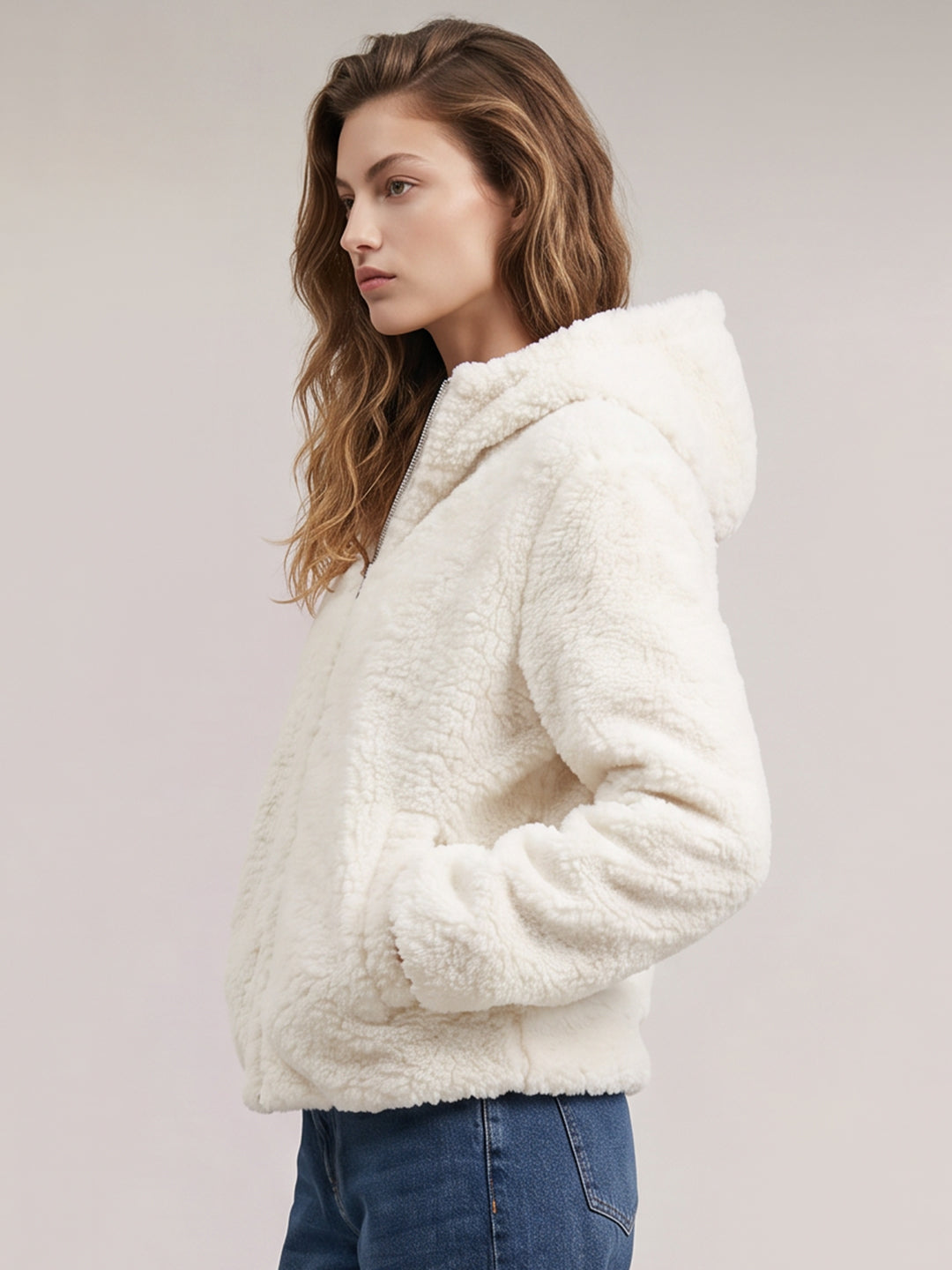 Off-white teddy fleece jacket
