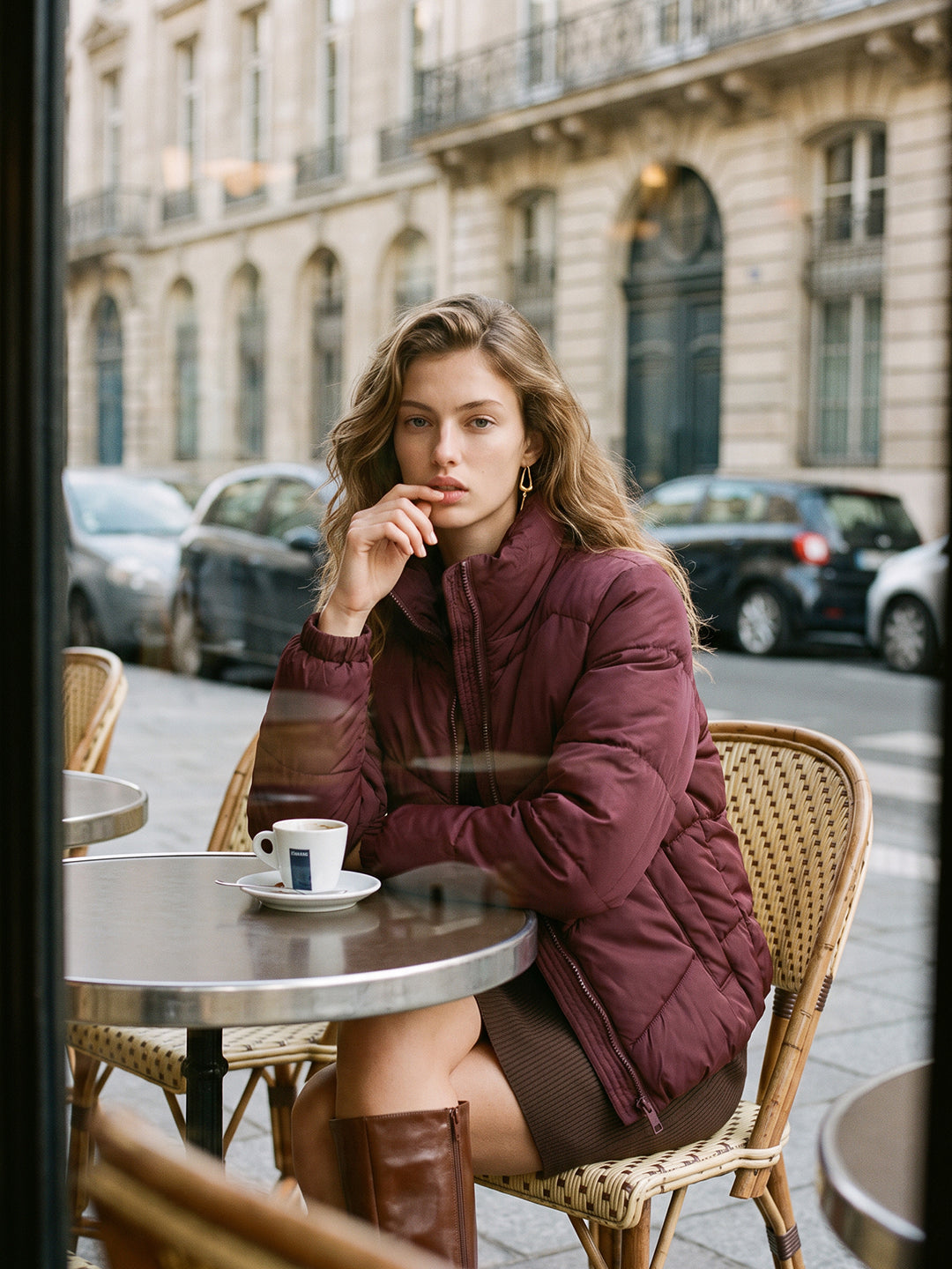 Burgundy Quilted Puffer Jacket