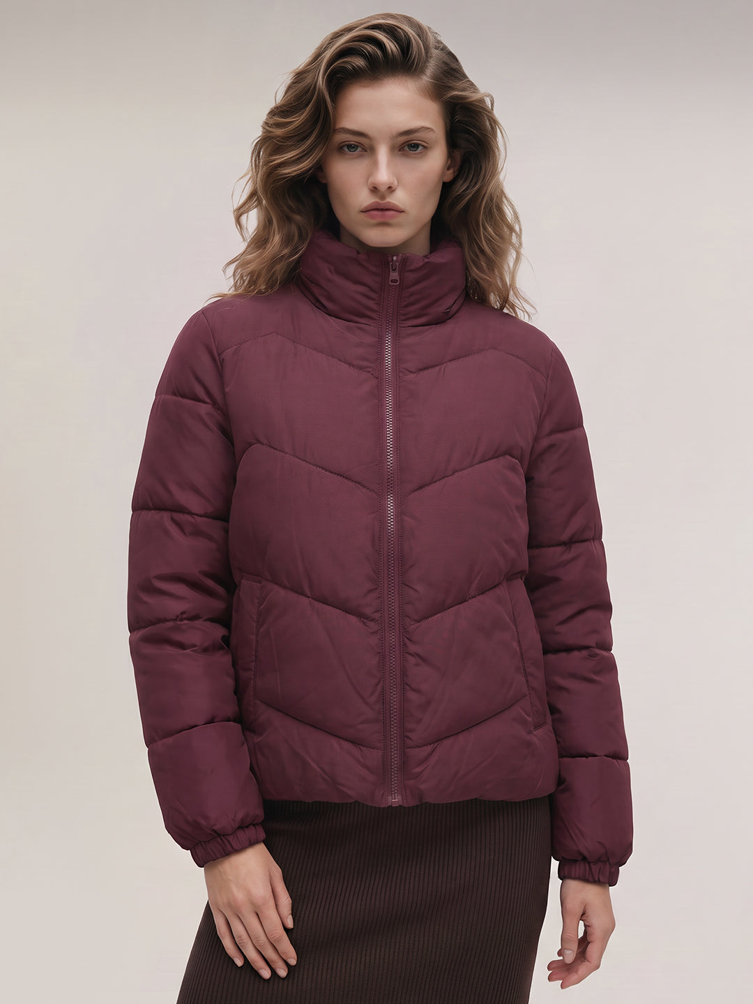 Burgundy Quilted Puffer Jacket