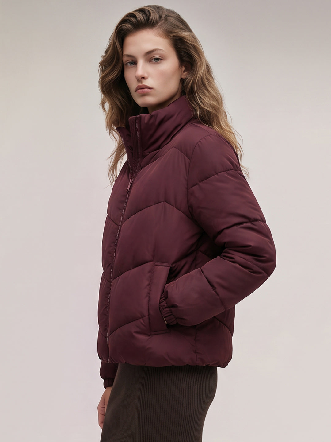 Burgundy Quilted Puffer Jacket
