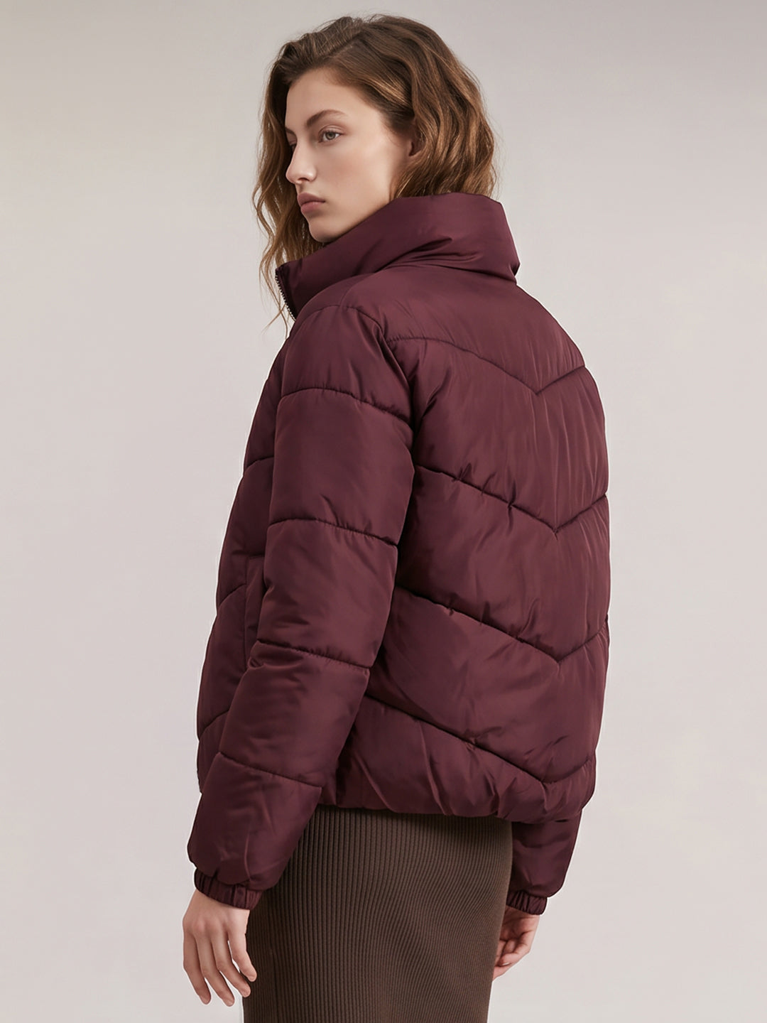 Burgundy Quilted Puffer Jacket