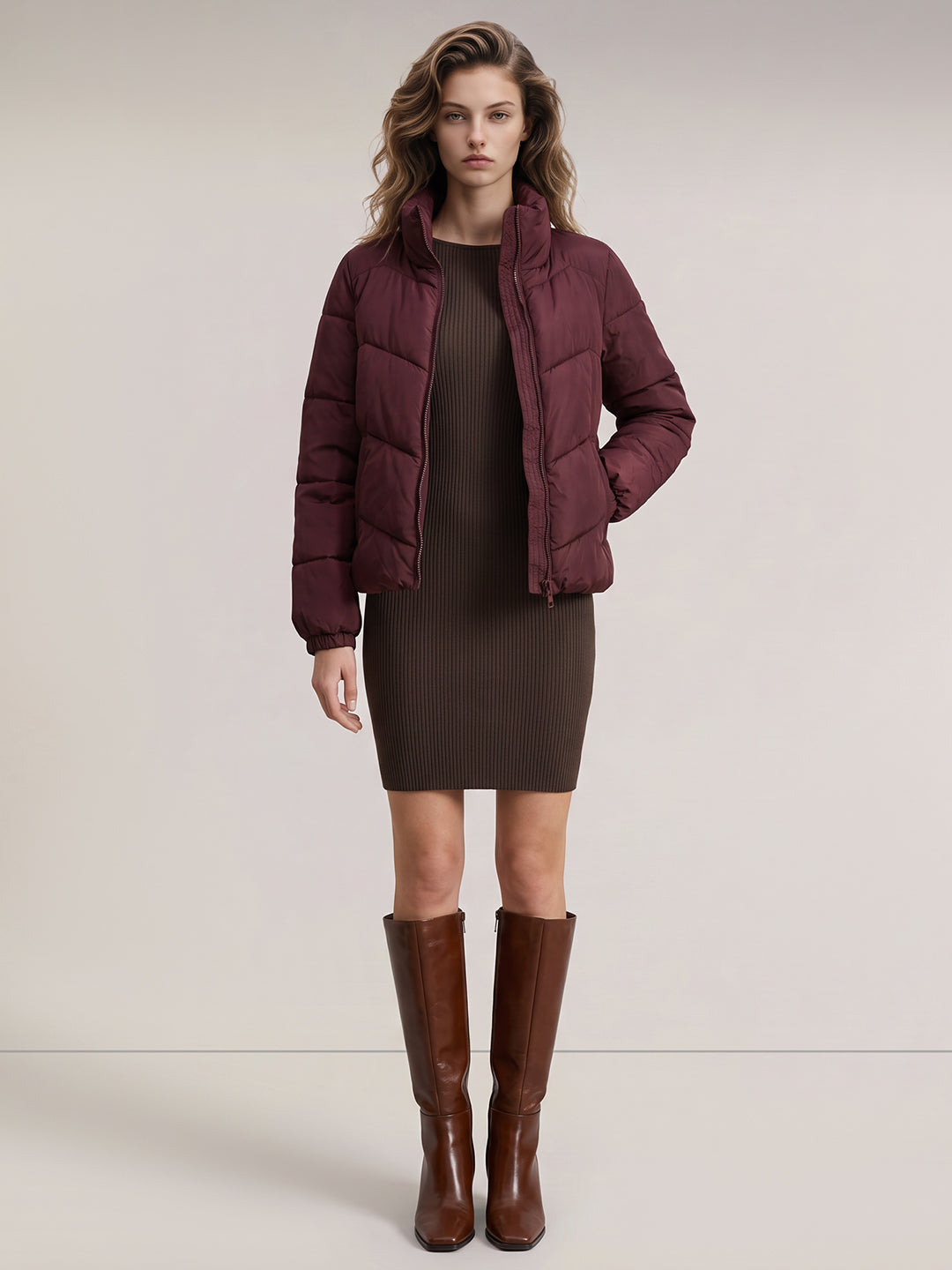 Burgundy Quilted Puffer Jacket