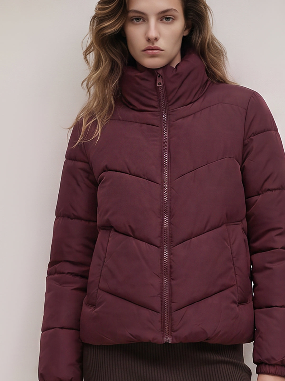 Burgundy Quilted Puffer Jacket