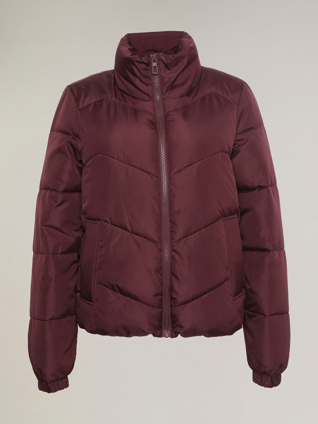 Burgundy Quilted Puffer Jacket