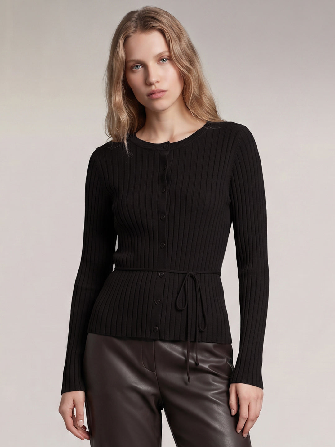 Dark Brown O-Neck Cardigan