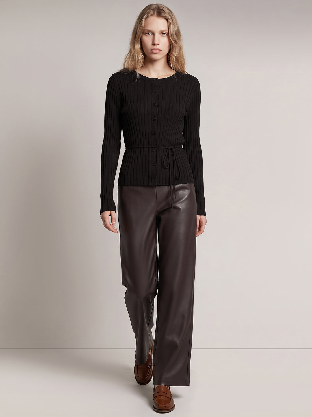 Dark Brown O-Neck Cardigan