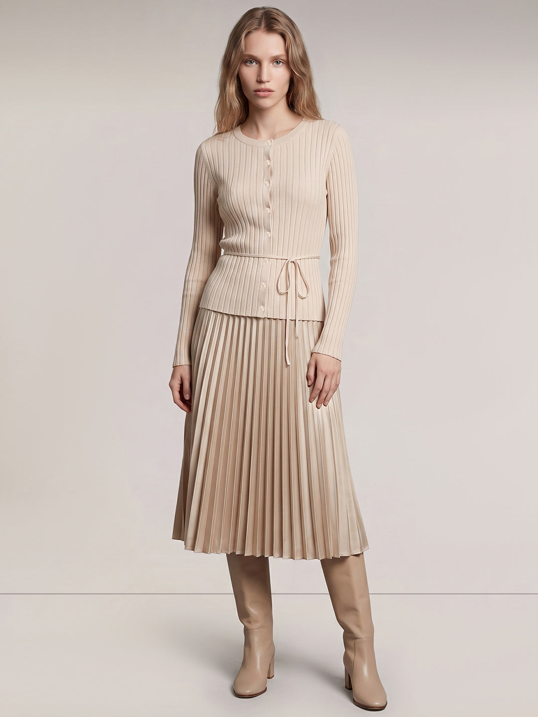 Beige O-Neck Cardigan
