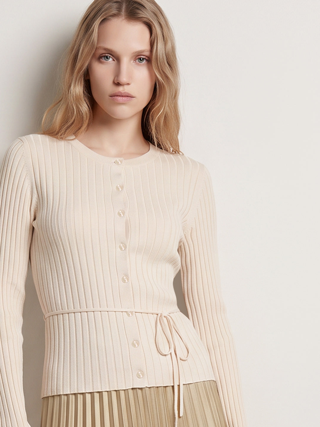Beige O-Neck Cardigan