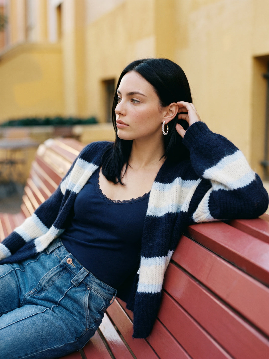 Navy Blue Striped Cardigan