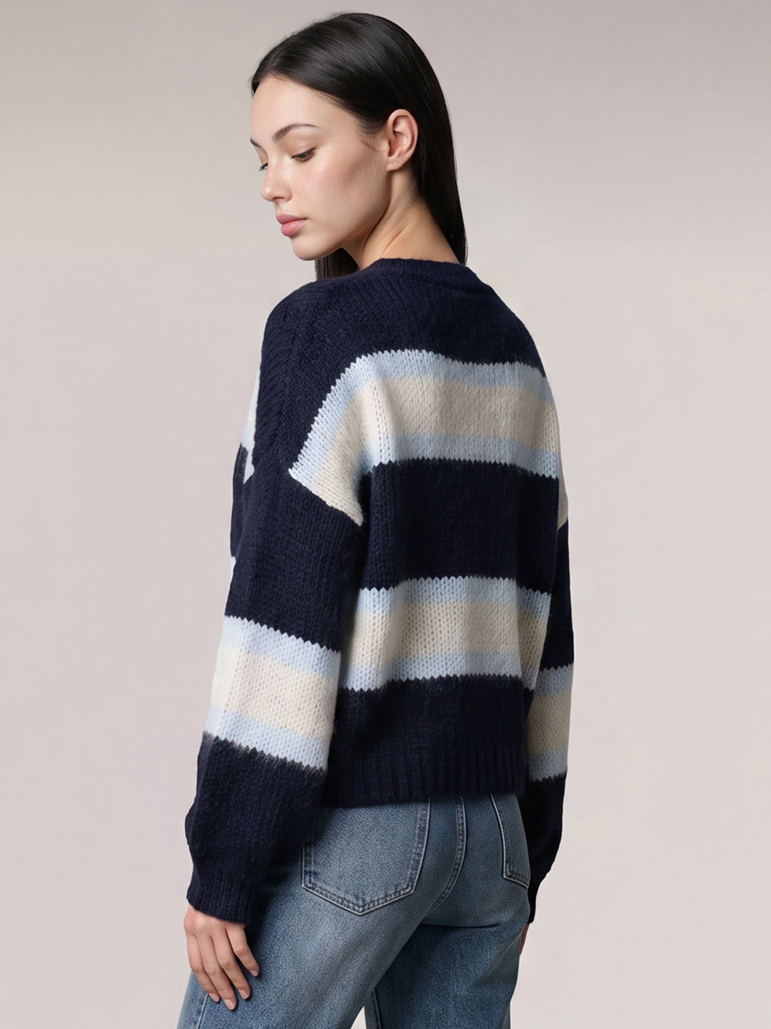 Navy Blue Striped Cardigan