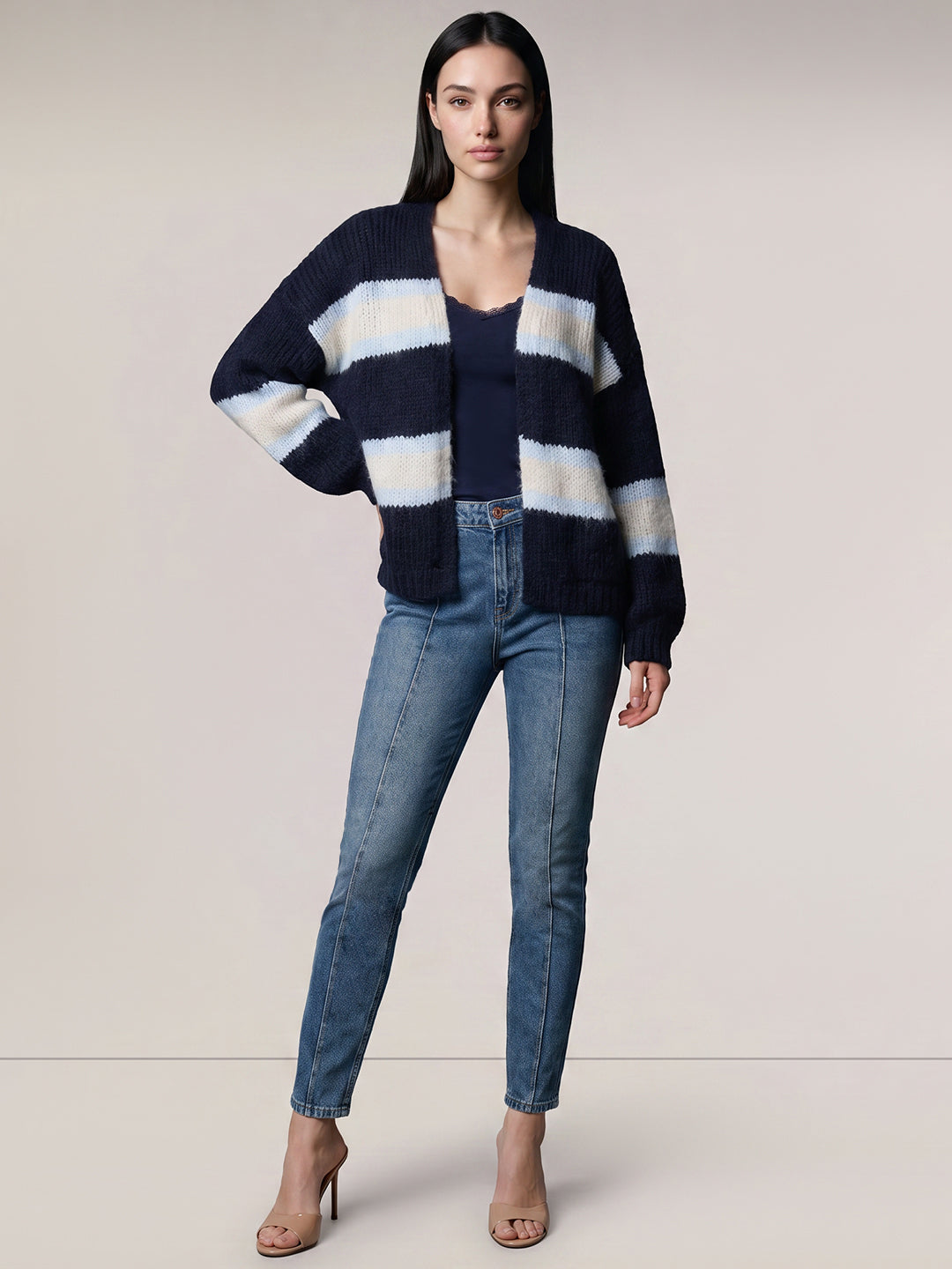 Navy Blue Striped Cardigan