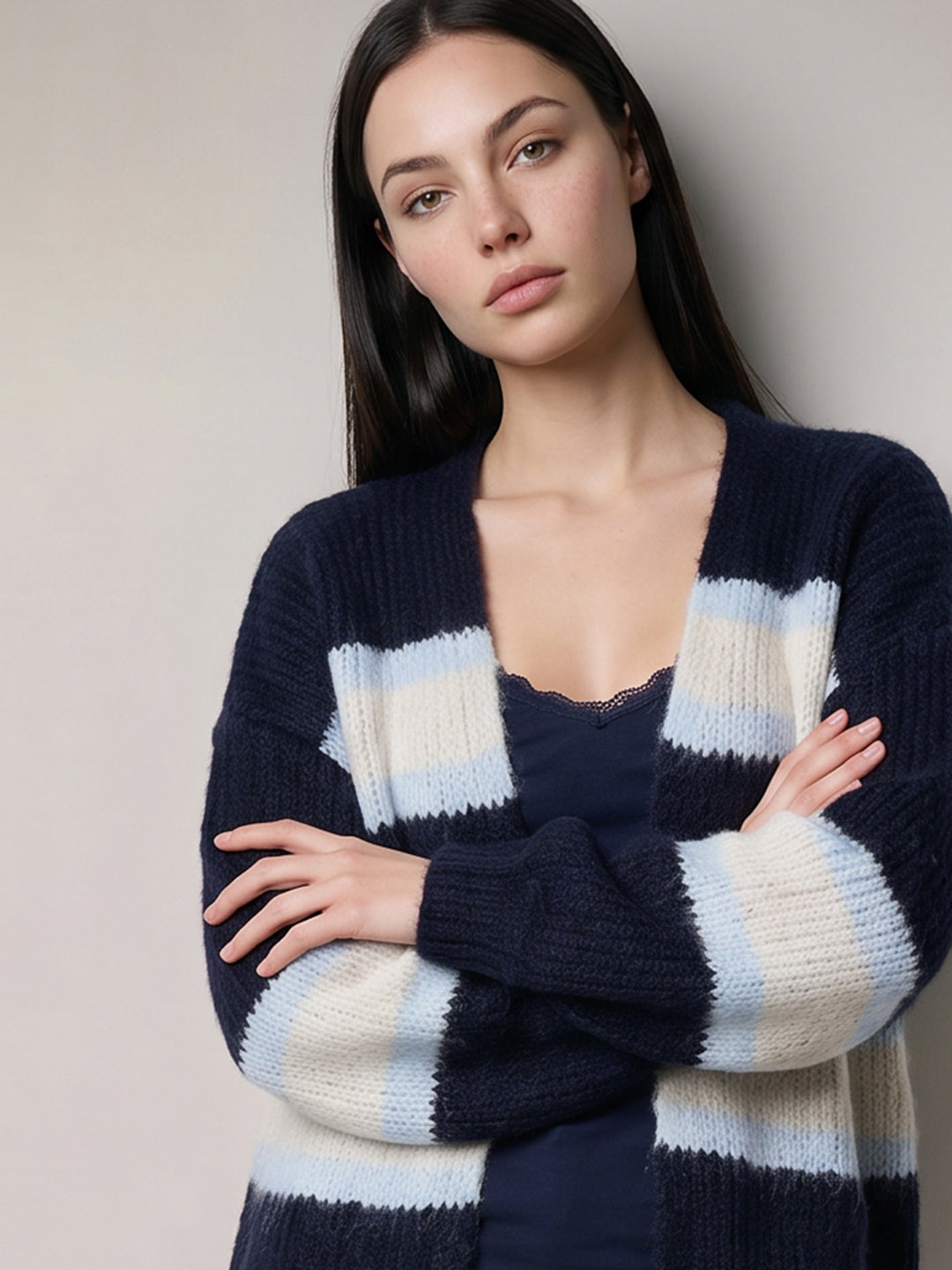 Navy Blue Striped Cardigan