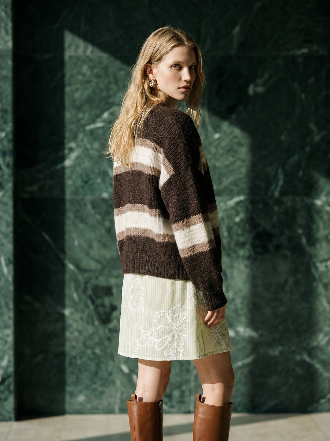 Dark Brown Striped Cardigan