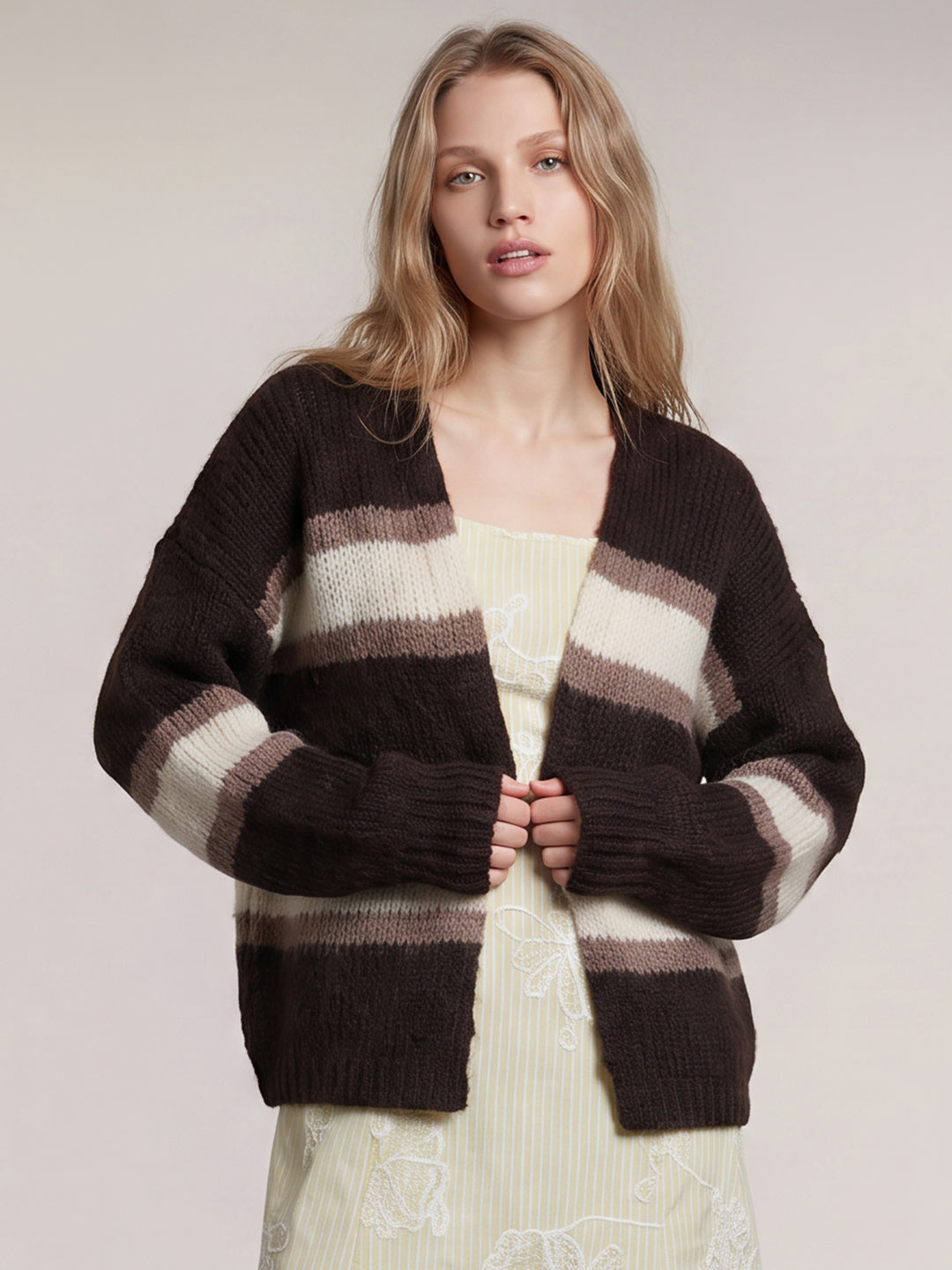 Dark Brown Striped Cardigan