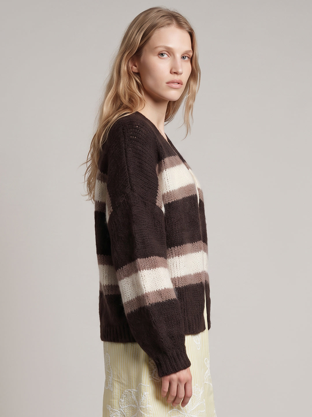 Dark Brown Striped Cardigan