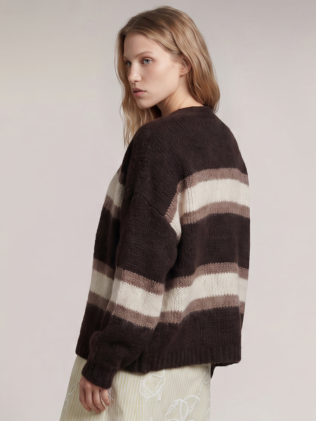 Dark Brown Striped Cardigan